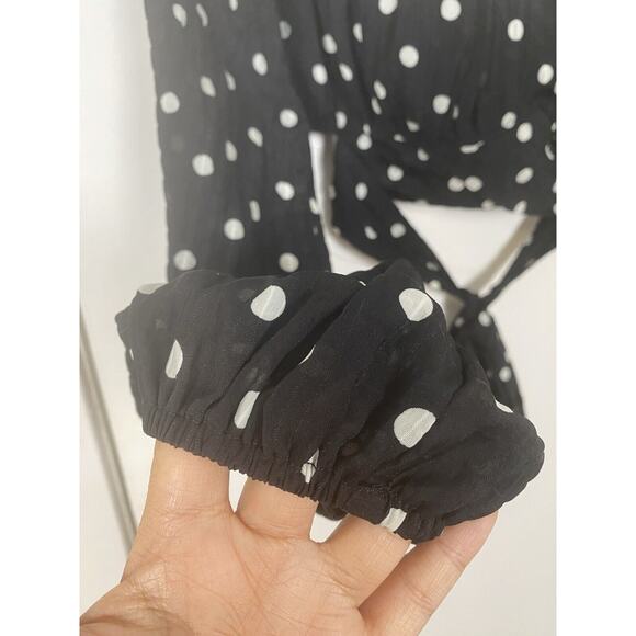 Kaylee Collection Black Polkadot Off Shoulder Long Sleeves Tube Top Tie Front S - Picture 2 of 10